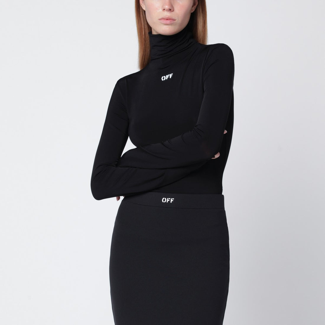 Off White Black High-Neck Viscose-Blend Top with Spray-Effect Logo Black