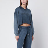 Off White Cropped Washed-Effect Cotton Sweatshirt Light Blue
