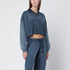 Off White Cropped Washed-Effect Cotton Sweatshirt Light Blue