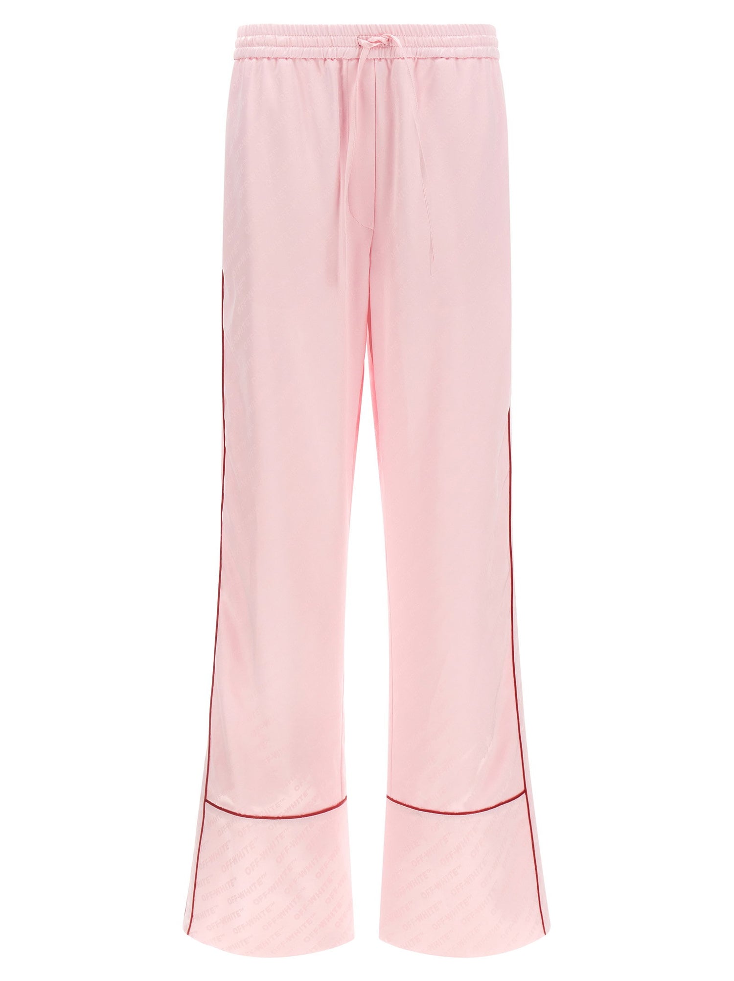 Off White Jacquard Satin Pajama Pants Pink