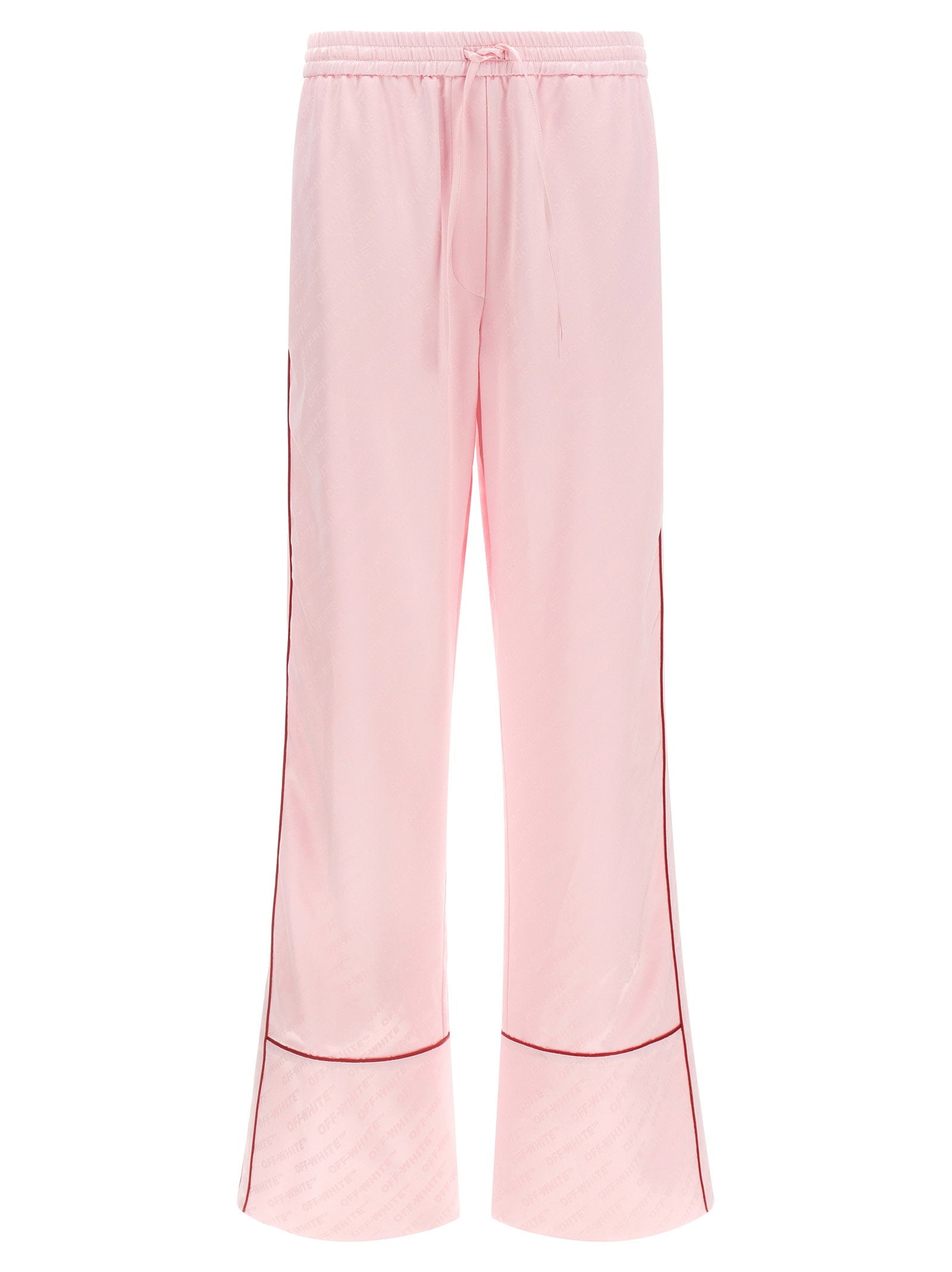 Off White Jacquard Satin Pajama Pants Pink