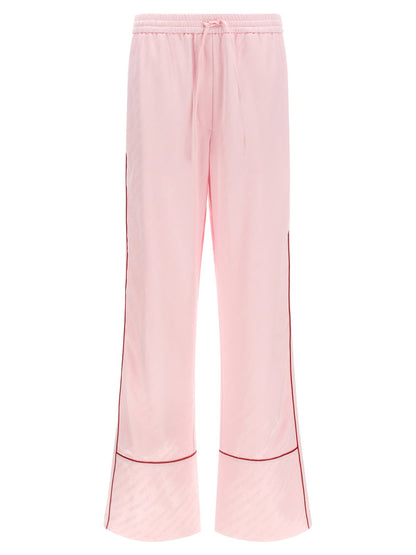Off White Jacquard Satin Pajama Pants Pink