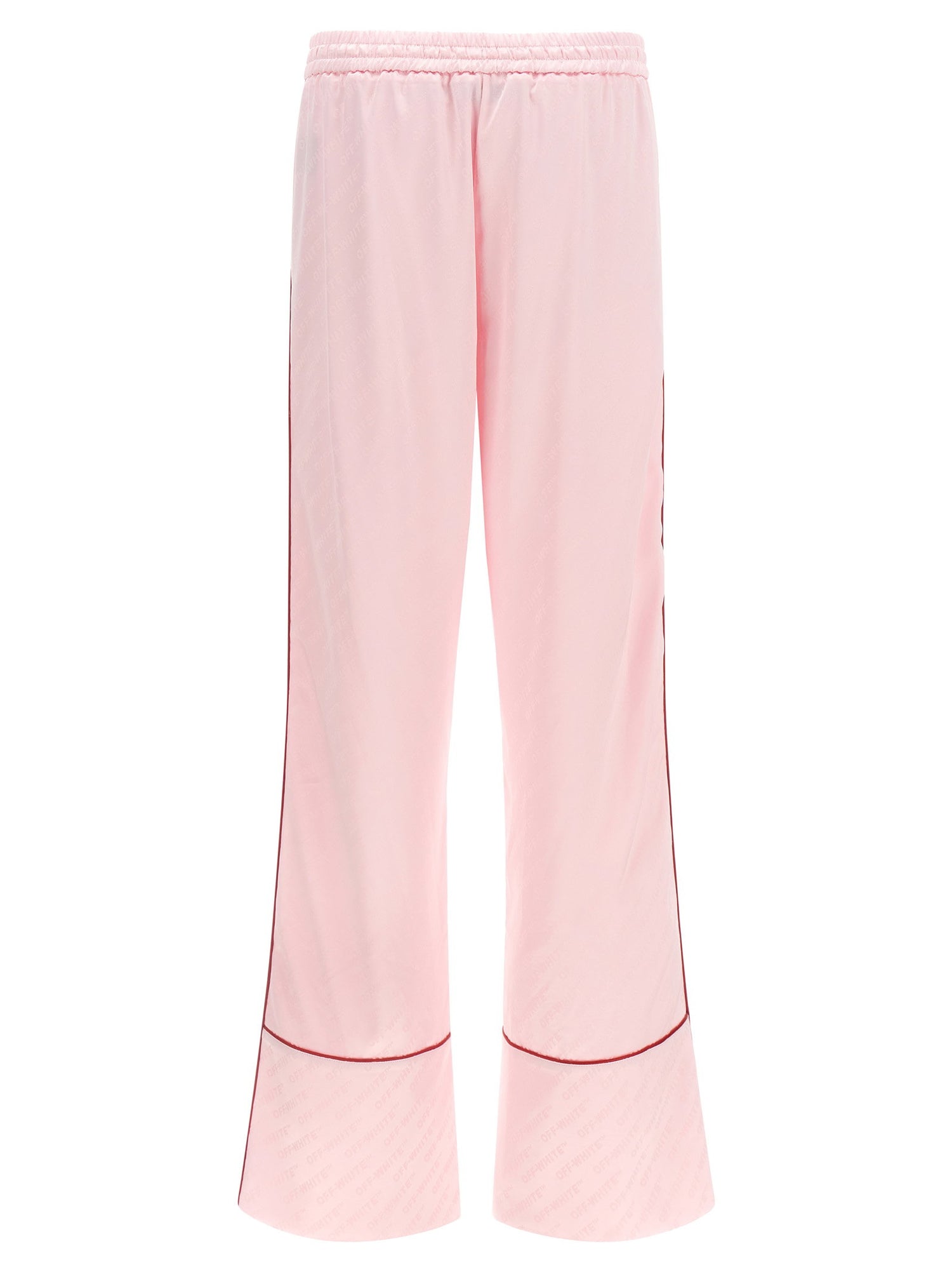 Off White Jacquard Satin Pajama Pants Pink
