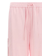 Off White Jacquard Satin Pajama Pants Pink