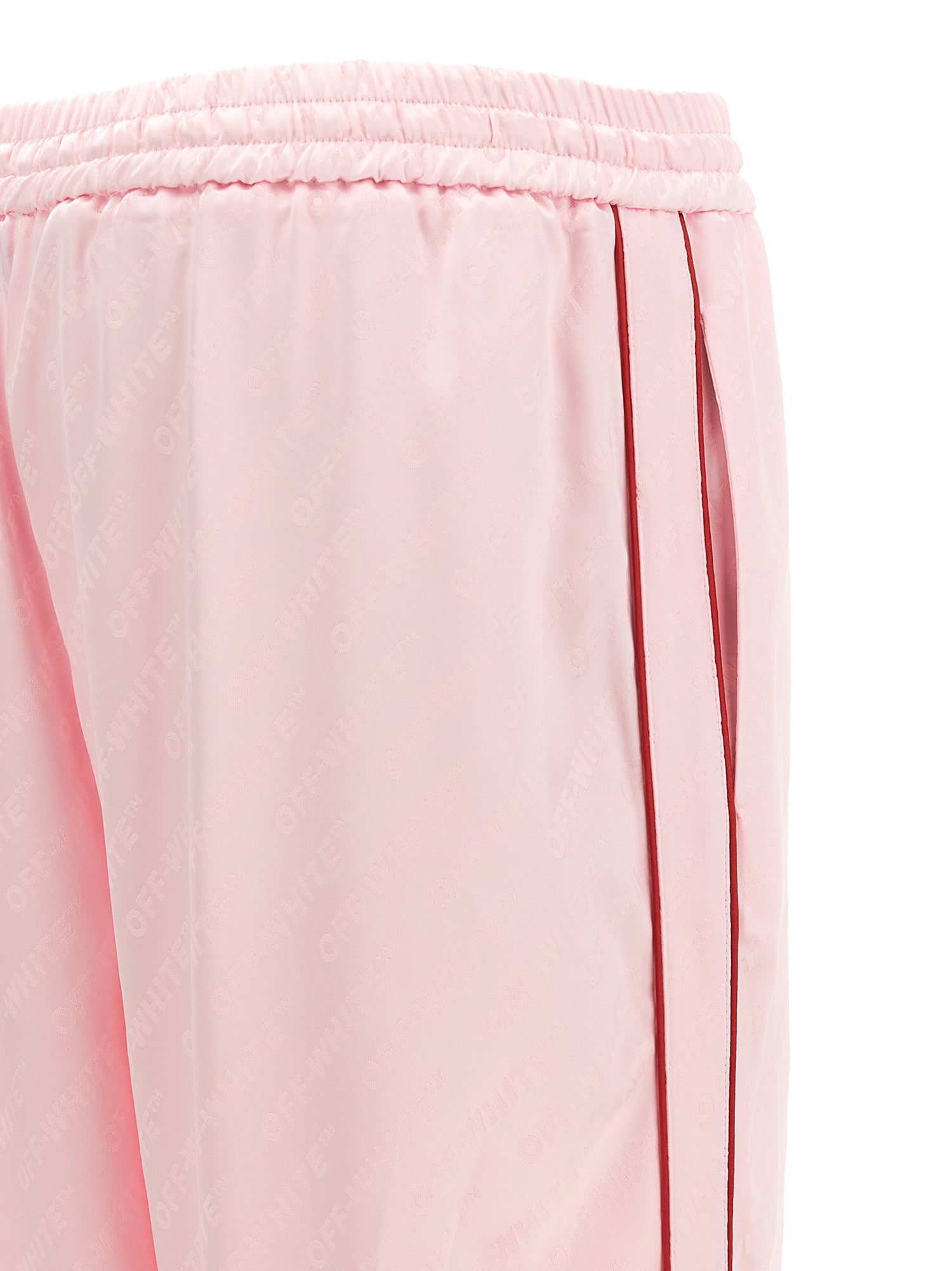 Off White Jacquard Satin Pajama Pants Pink