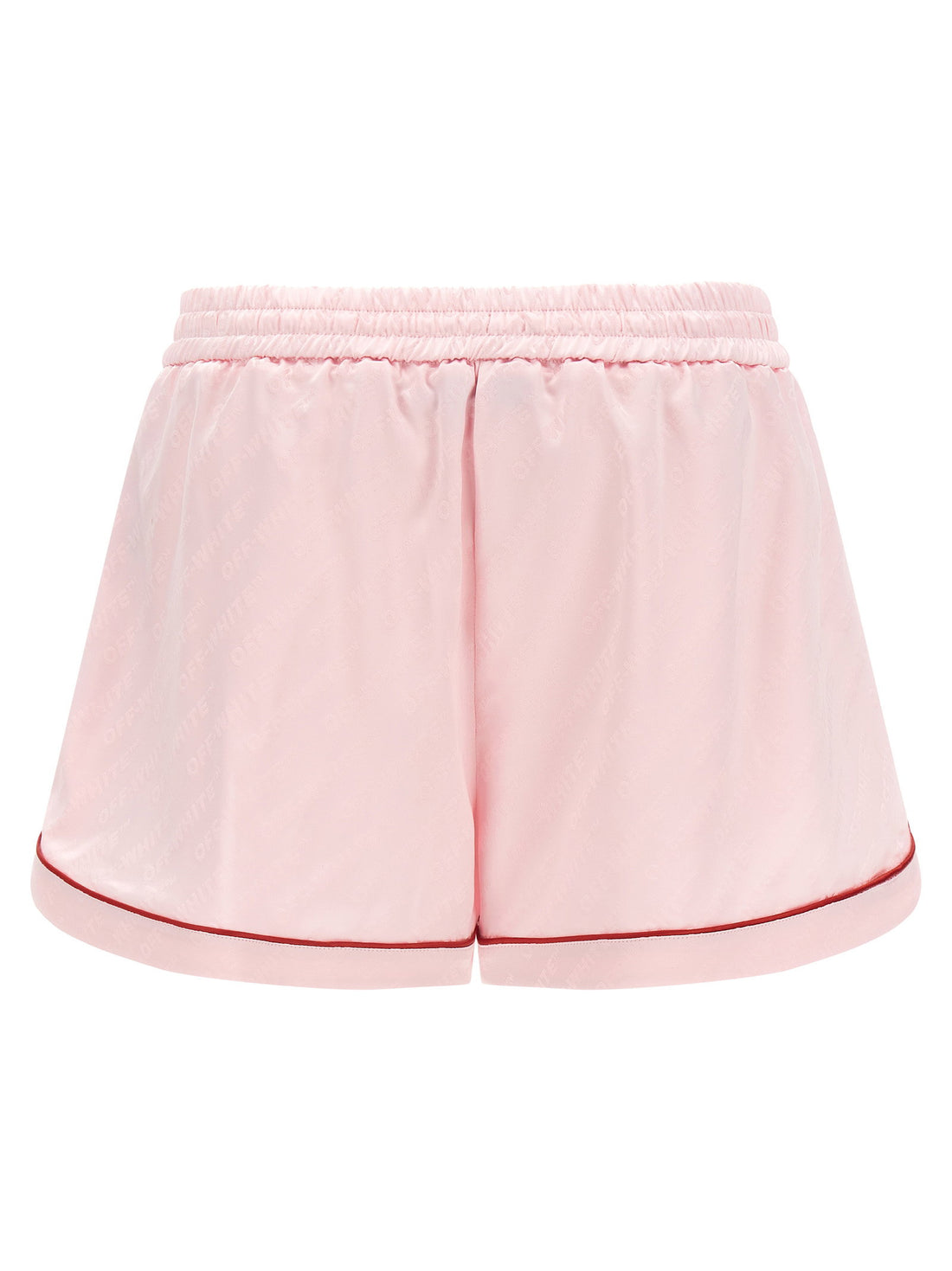 Off White Jacquard Satin Pajama Shorts Pink
