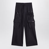 Off White Wide Pinstripe Wool-Blend Cargo Trousers Blue
