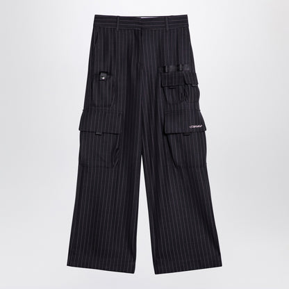 Off White Wide Pinstripe Wool-Blend Cargo Trousers Blue
