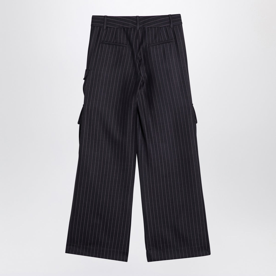 Off White Wide Pinstripe Wool-Blend Cargo Trousers Blue