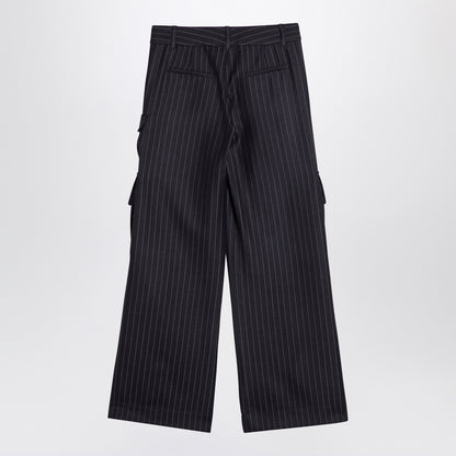 Off White Wide Pinstripe Wool-Blend Cargo Trousers Blue