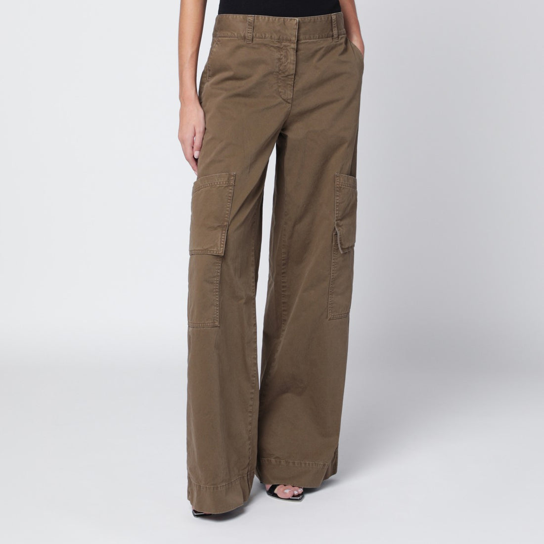 Off White Brown Cargo Cotton-Blend Trousers Green