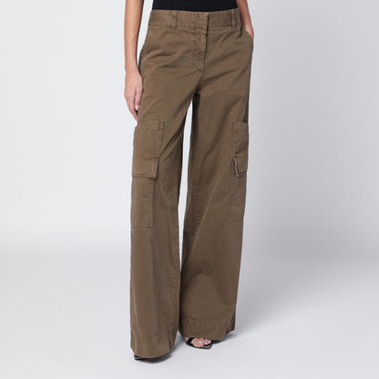 Off White Brown Cargo Cotton-Blend Trousers Green