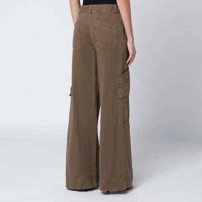 Off White Brown Cargo Cotton-Blend Trousers Green