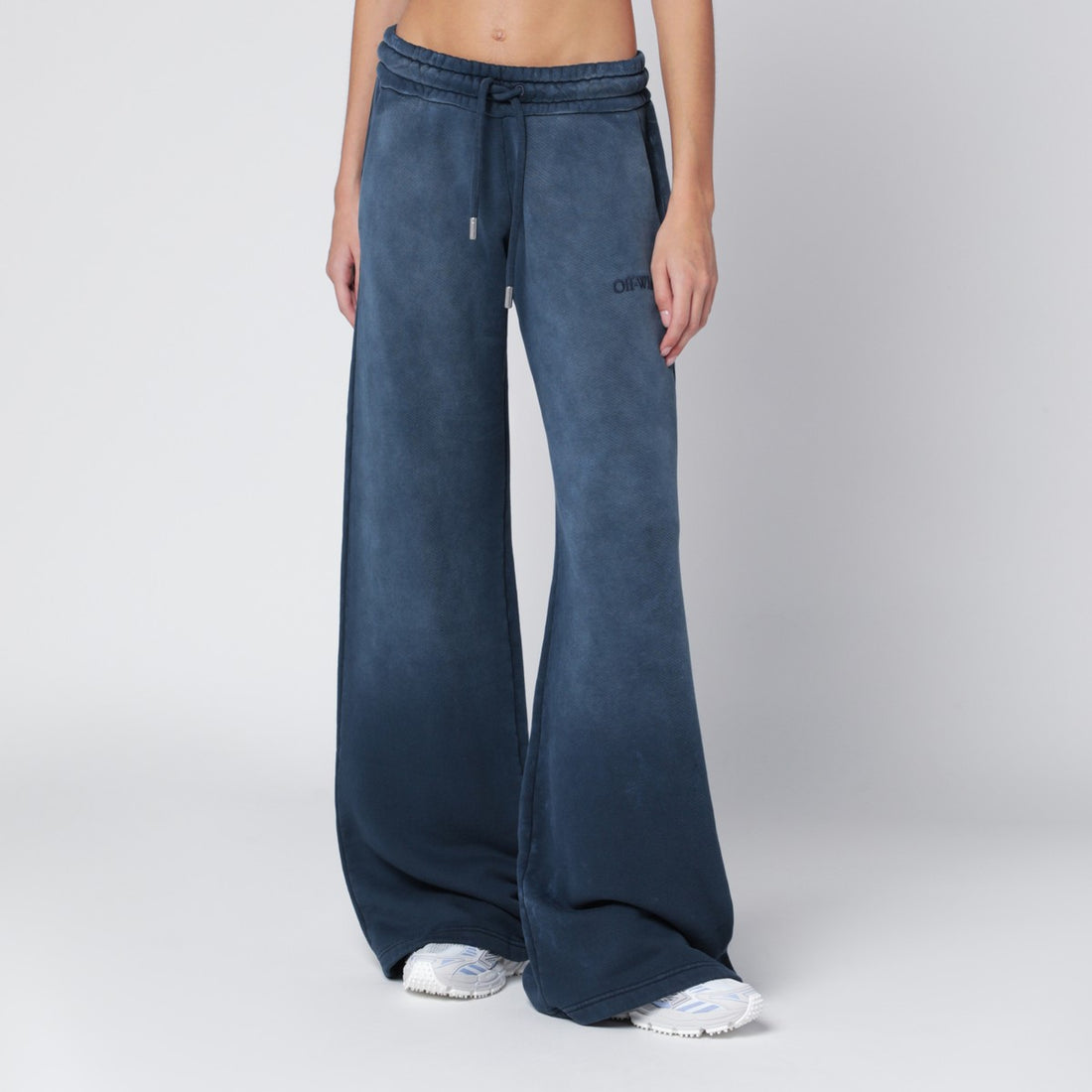 Off White Blue Washed Flared Jogging Trousers With Tonal Embroidered Logo Light Blue