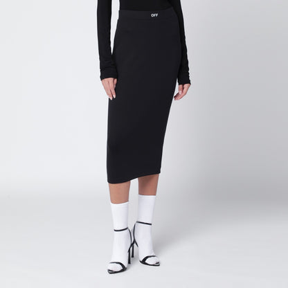 Off White Black Pencil Skirt with Elasticated Waistband and Contrasting Logo Black