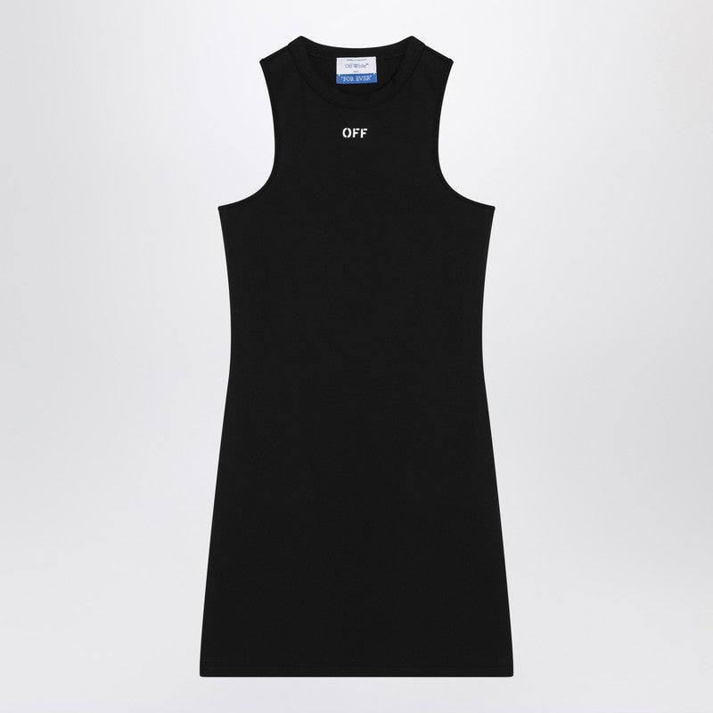 Off White Black Ribbed Logo Mini Dress Black