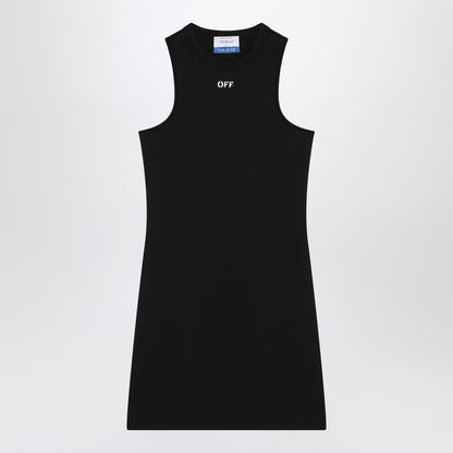 Off White Black Ribbed Logo Mini Dress Black