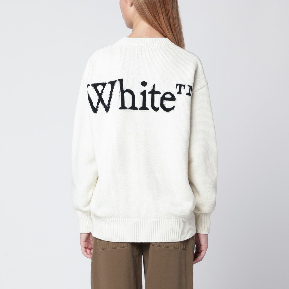 Off White White wool-blend intarsia logo crewneck sweater White