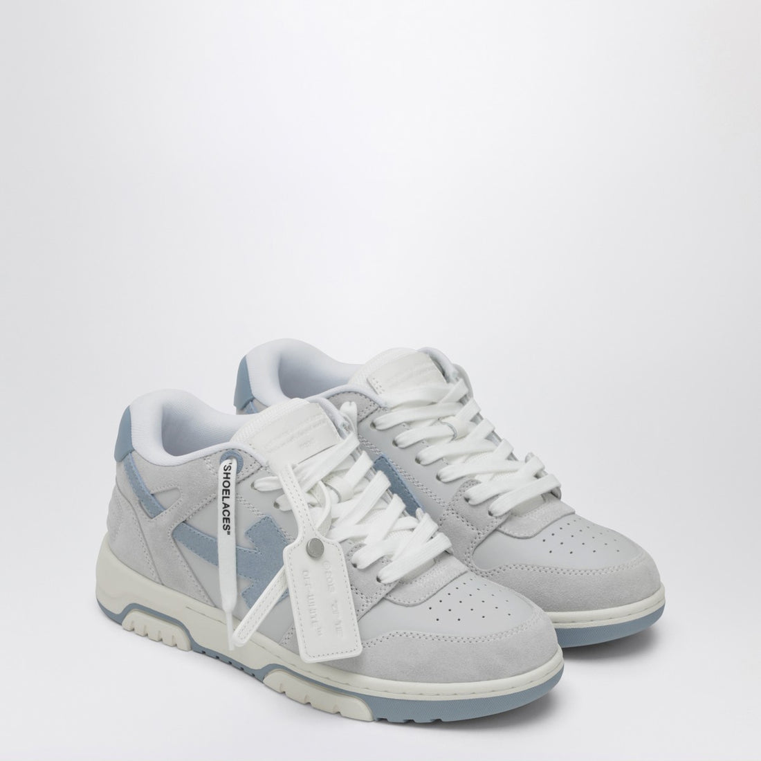 Off White Out Of Office grey and light blue leather and suede sneakers Grey
