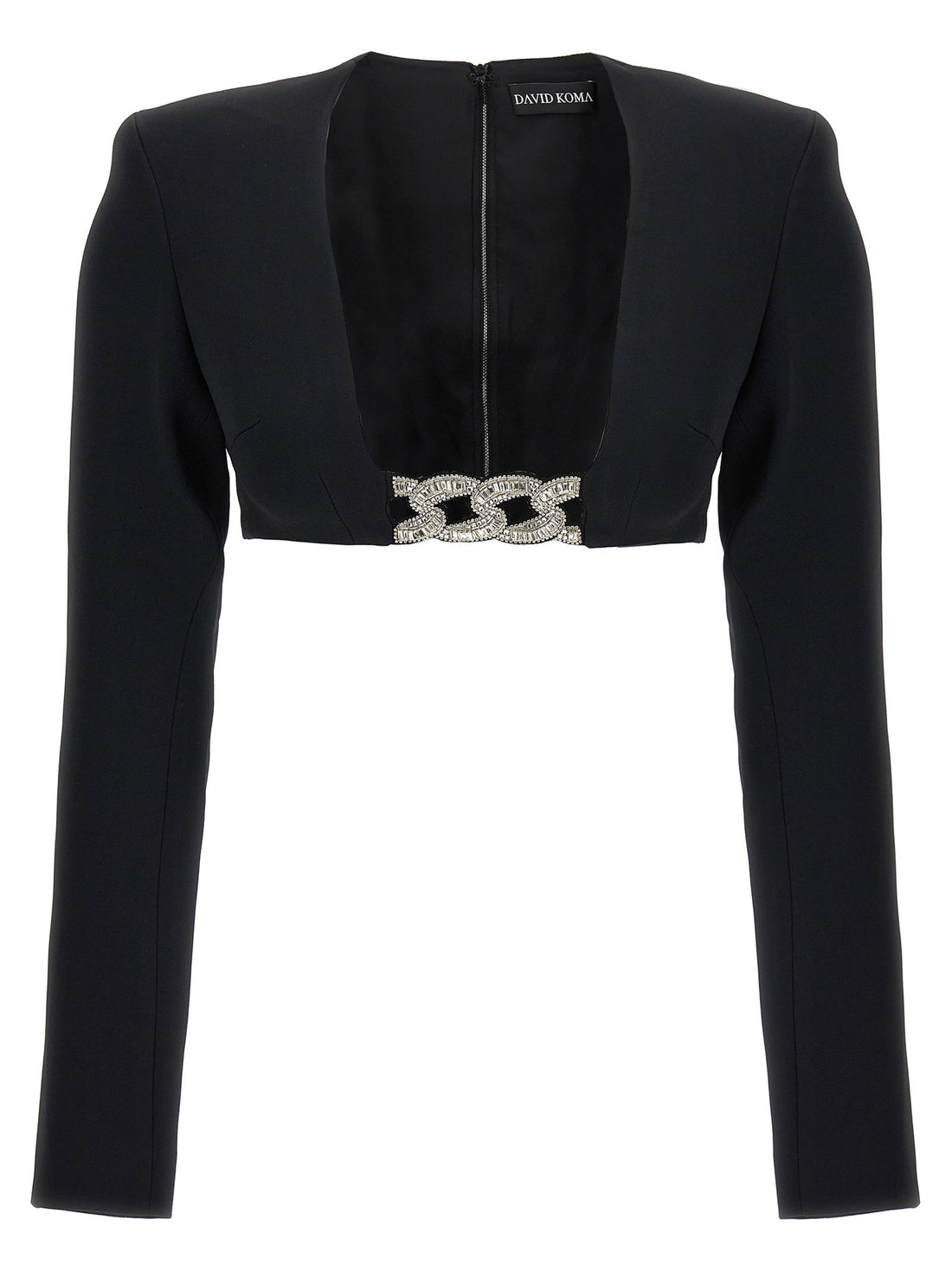 David Koma Top 3d Crystsal Chain And Square Neck Black