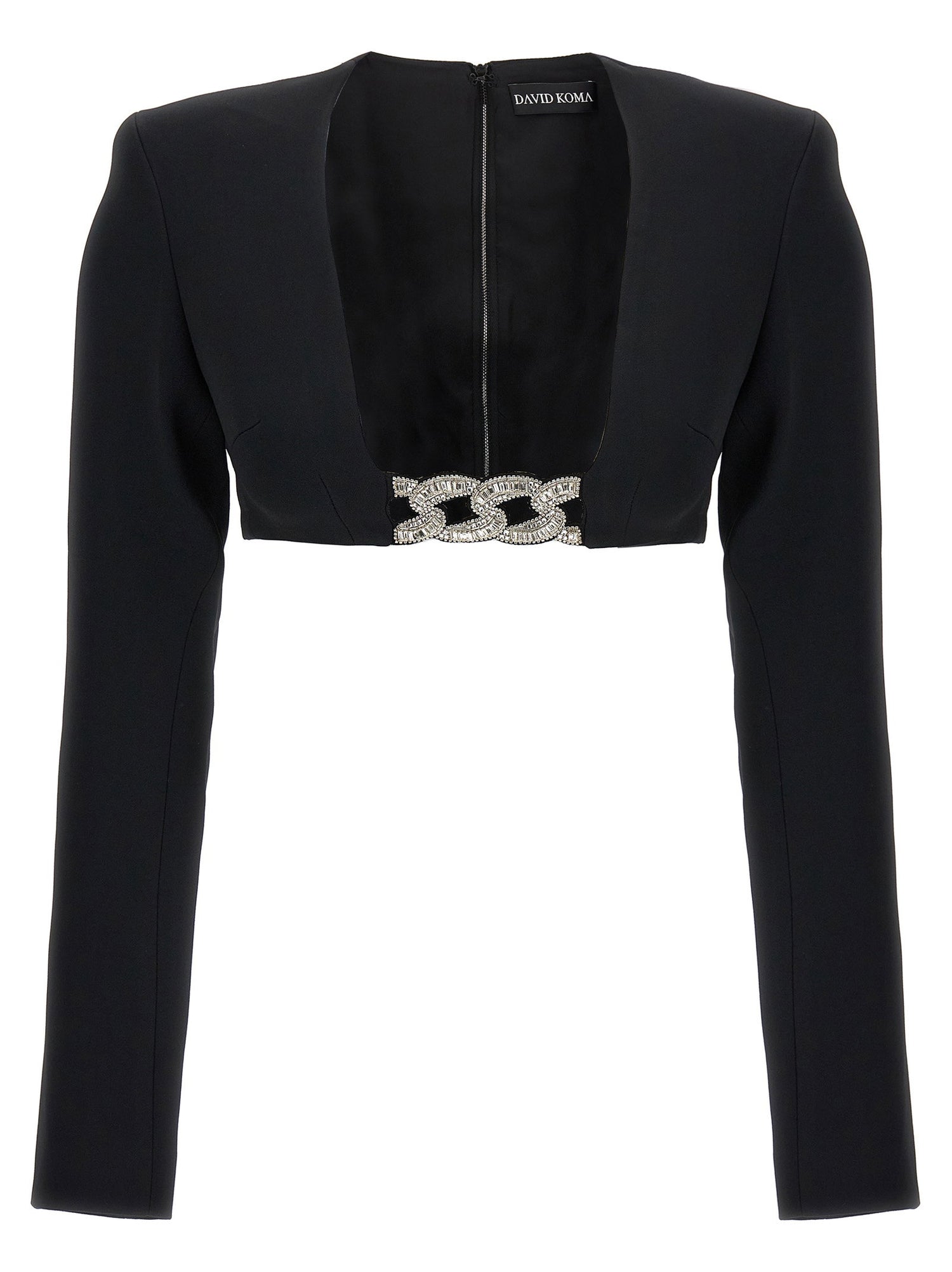 David Koma Top 3d Crystsal Chain And Square Neck Black
