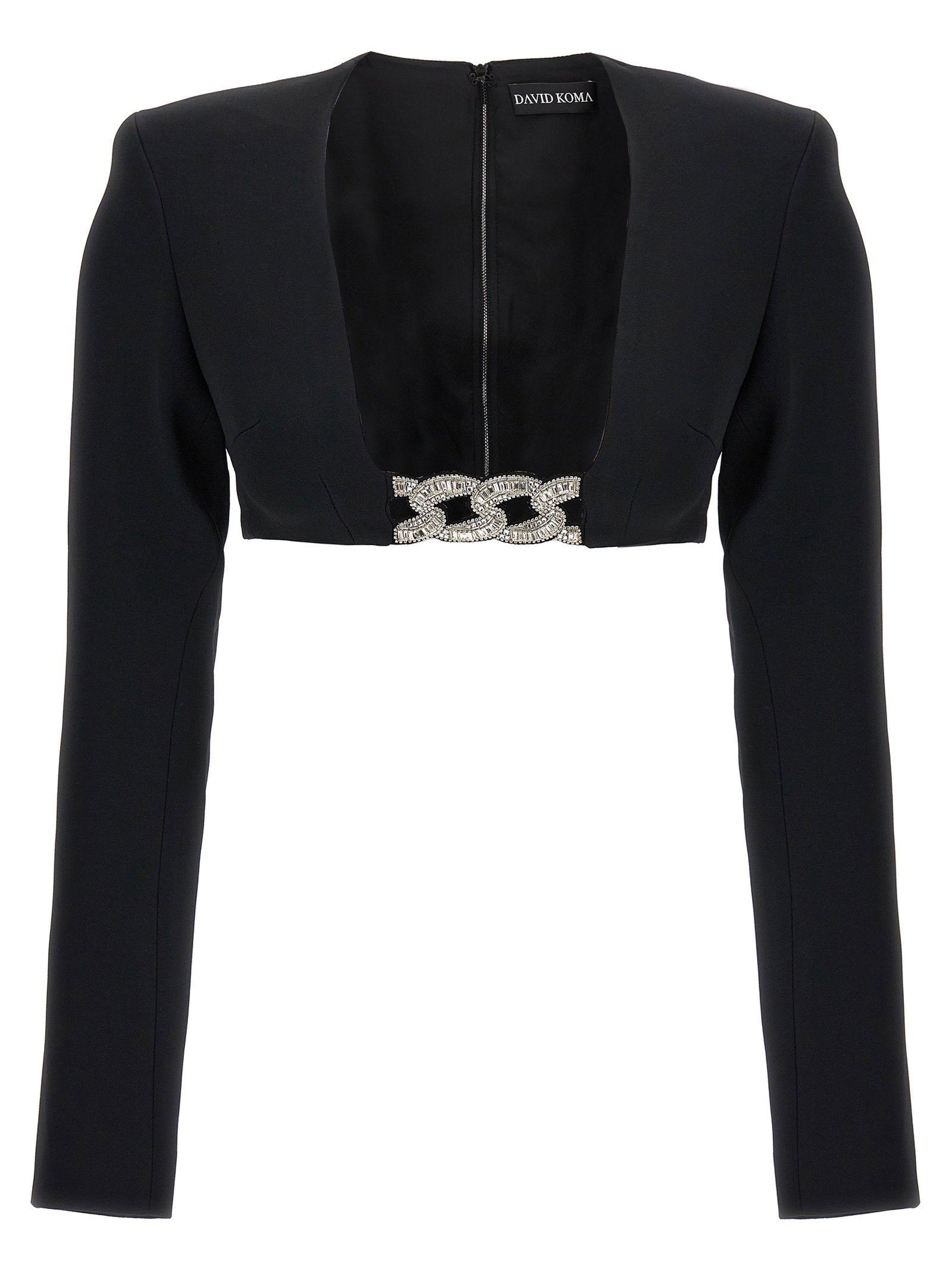 David Koma Top 3d Crystsal Chain And Square Neck Black