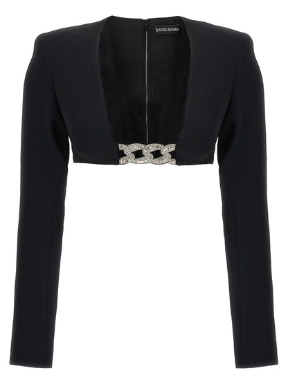 David Koma Top 3d Crystsal Chain And Square Neck Black