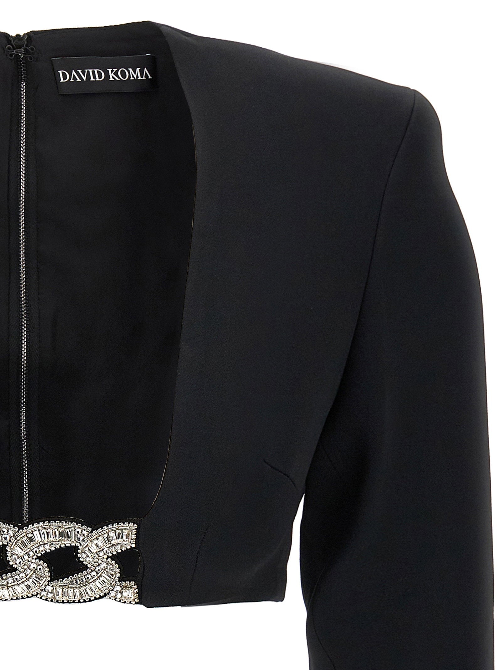 David Koma Top 3d Crystsal Chain And Square Neck Black