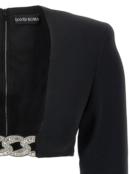David Koma Top 3d Crystsal Chain And Square Neck Black