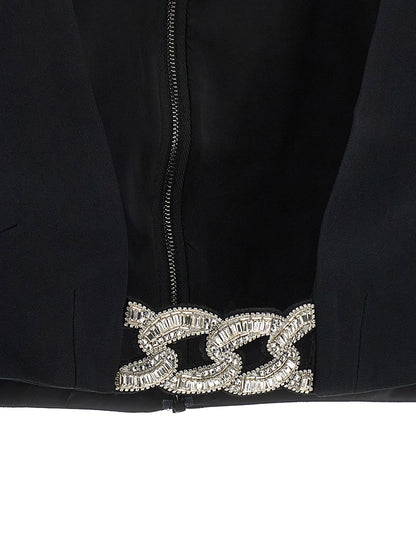 David Koma Top 3d Crystsal Chain And Square Neck Black