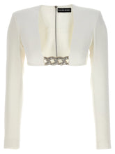 David Koma Top 3d Crystsal Chain And Square Neck White