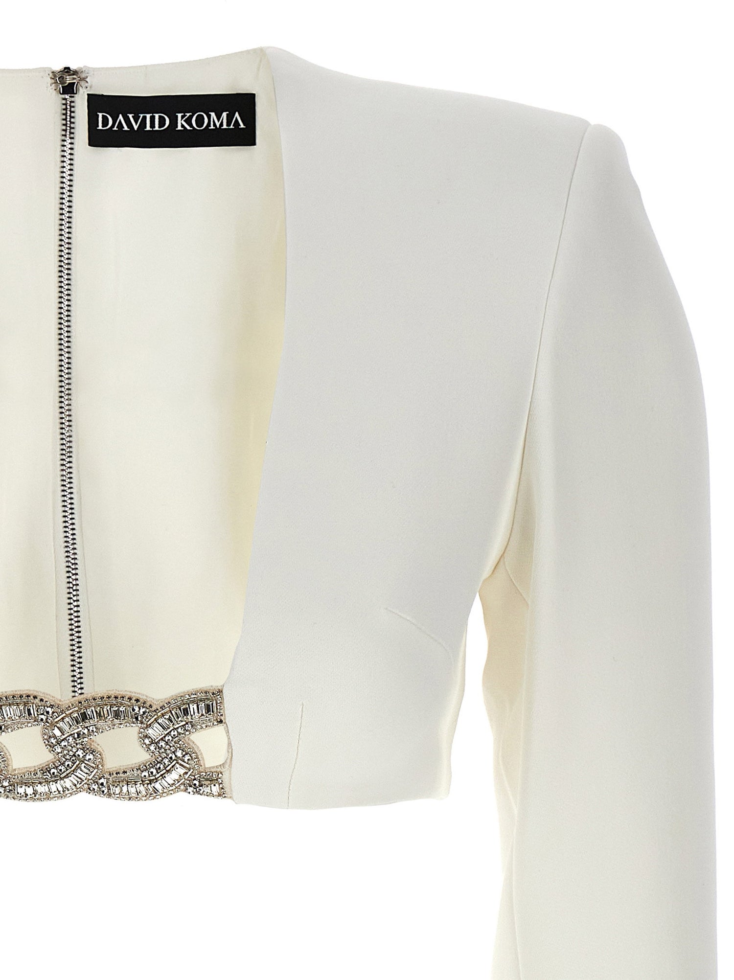 David Koma Top 3d Crystsal Chain And Square Neck White