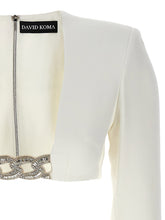 David Koma Top 3d Crystsal Chain And Square Neck White