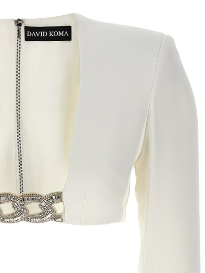 David Koma Top 3d Crystsal Chain And Square Neck White