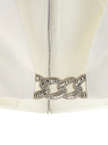 David Koma Top 3d Crystsal Chain And Square Neck White