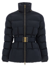 Elisabetta Franchi Belted Down Jacket With Logo Buckle Black  
