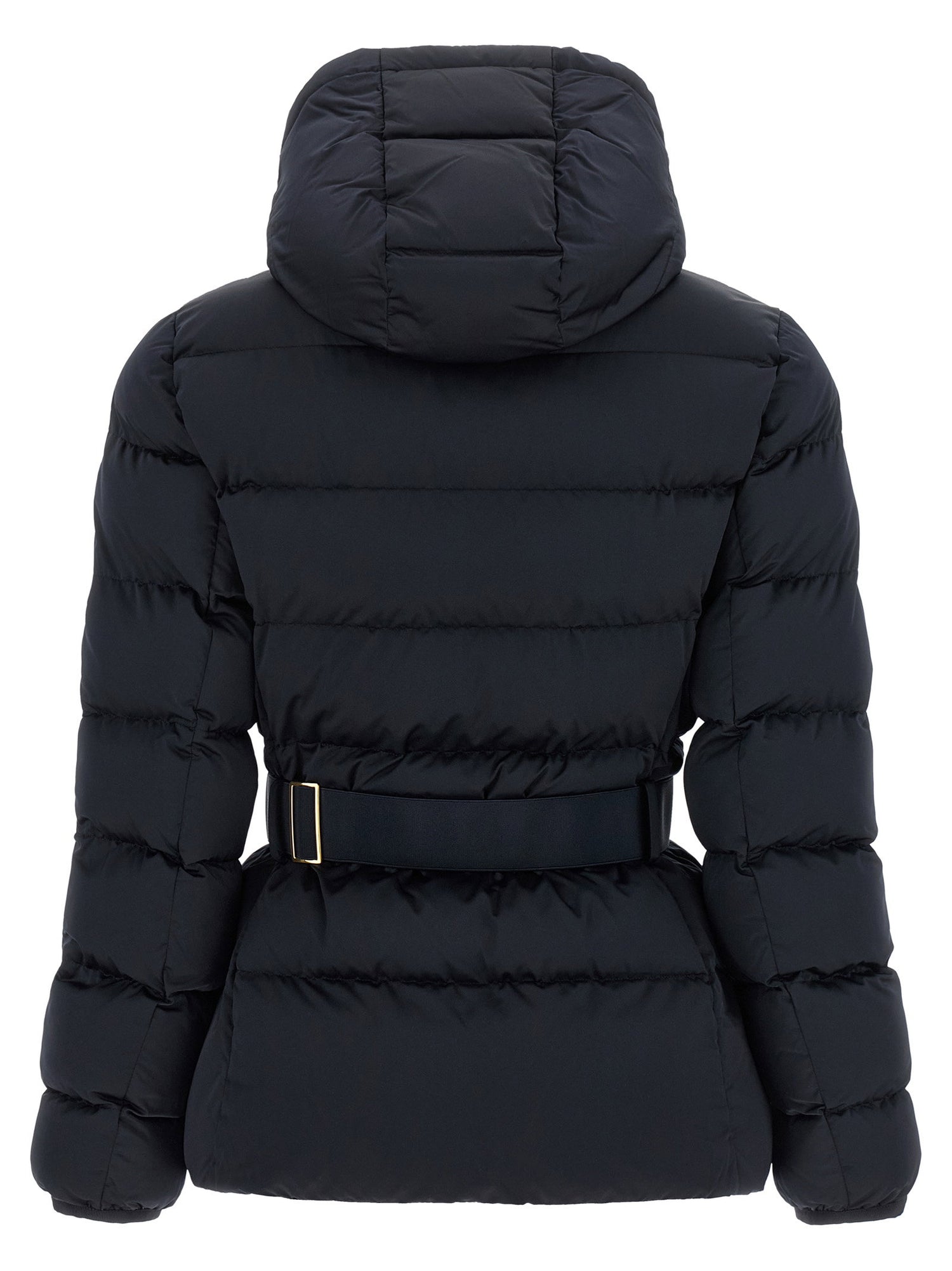 Elisabetta Franchi Belted Down Jacket With Logo Buckle Black  