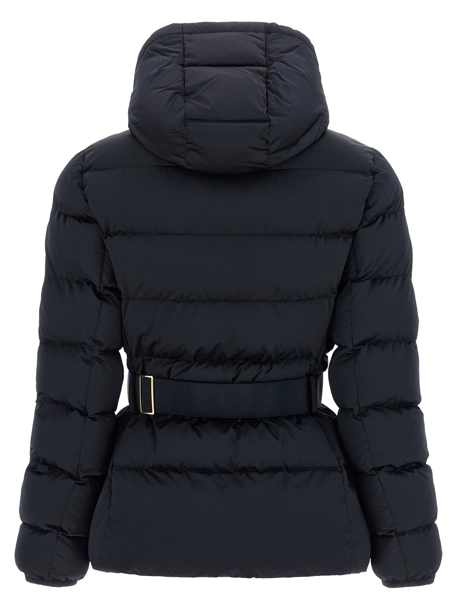Elisabetta Franchi Belted Down Jacket With Logo Buckle Black  