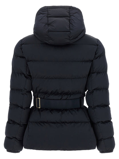 Elisabetta Franchi Belted Down Jacket With Logo Buckle Black  