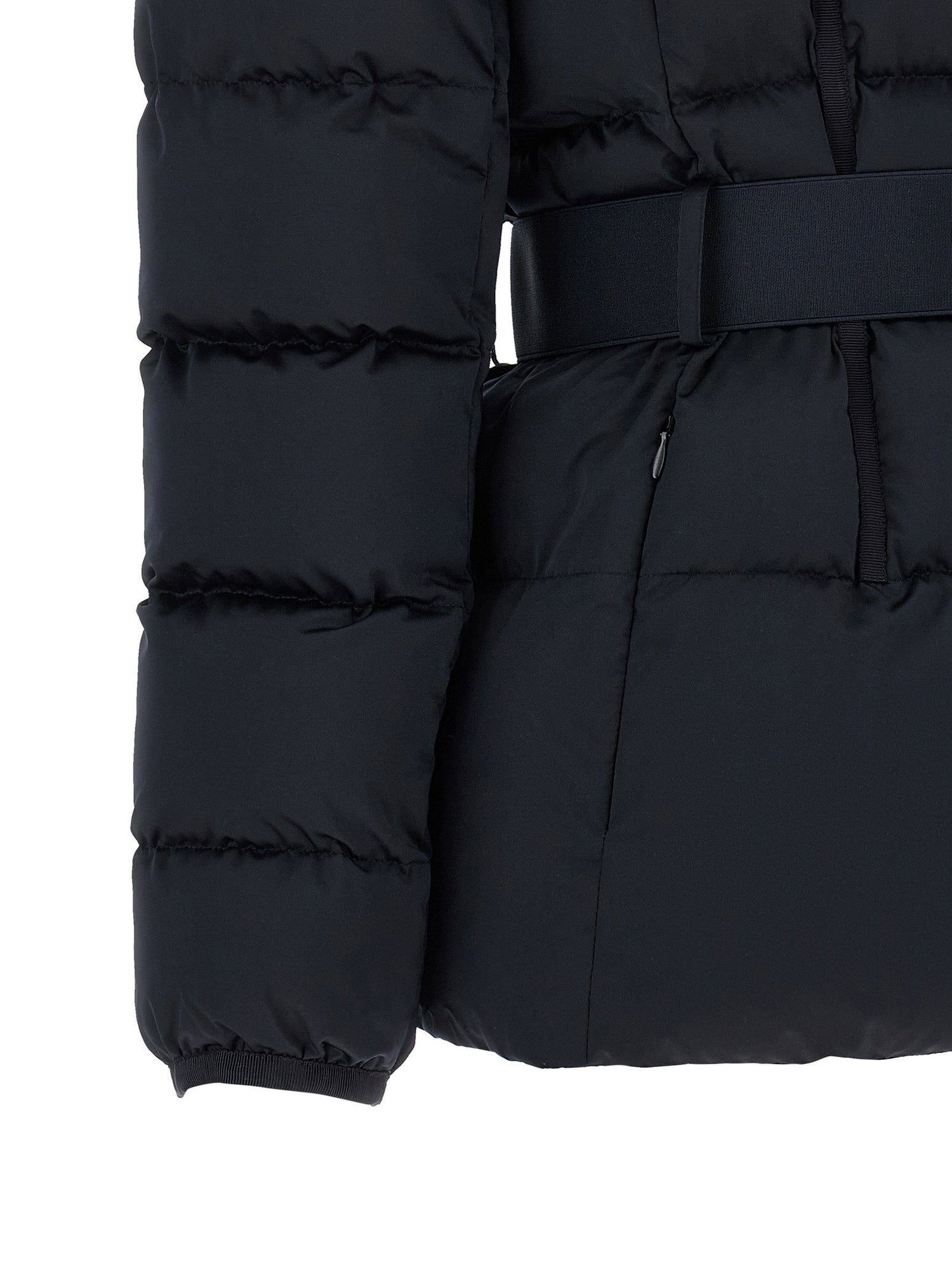Elisabetta Franchi Belted Down Jacket With Logo Buckle Black  