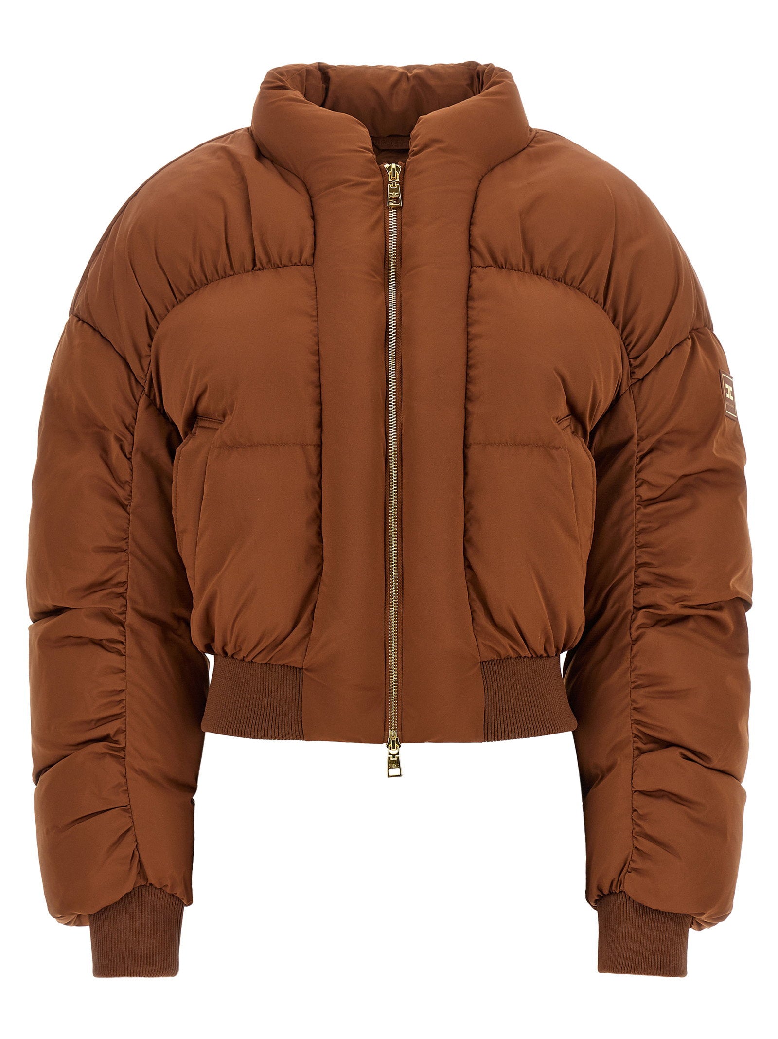 Elisabetta Franchi Down Jacket With Curled Sleeves Brown