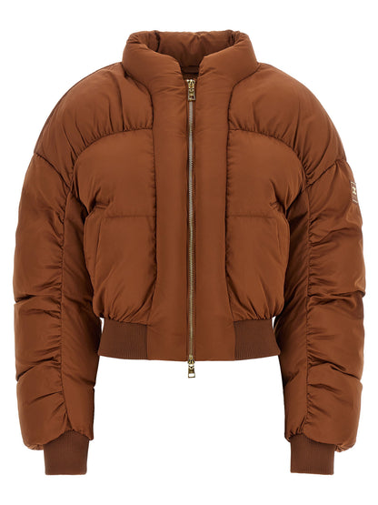 Elisabetta Franchi Down Jacket With Curled Sleeves Brown