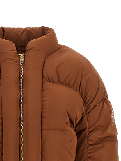 Elisabetta Franchi Down Jacket With Curled Sleeves Brown