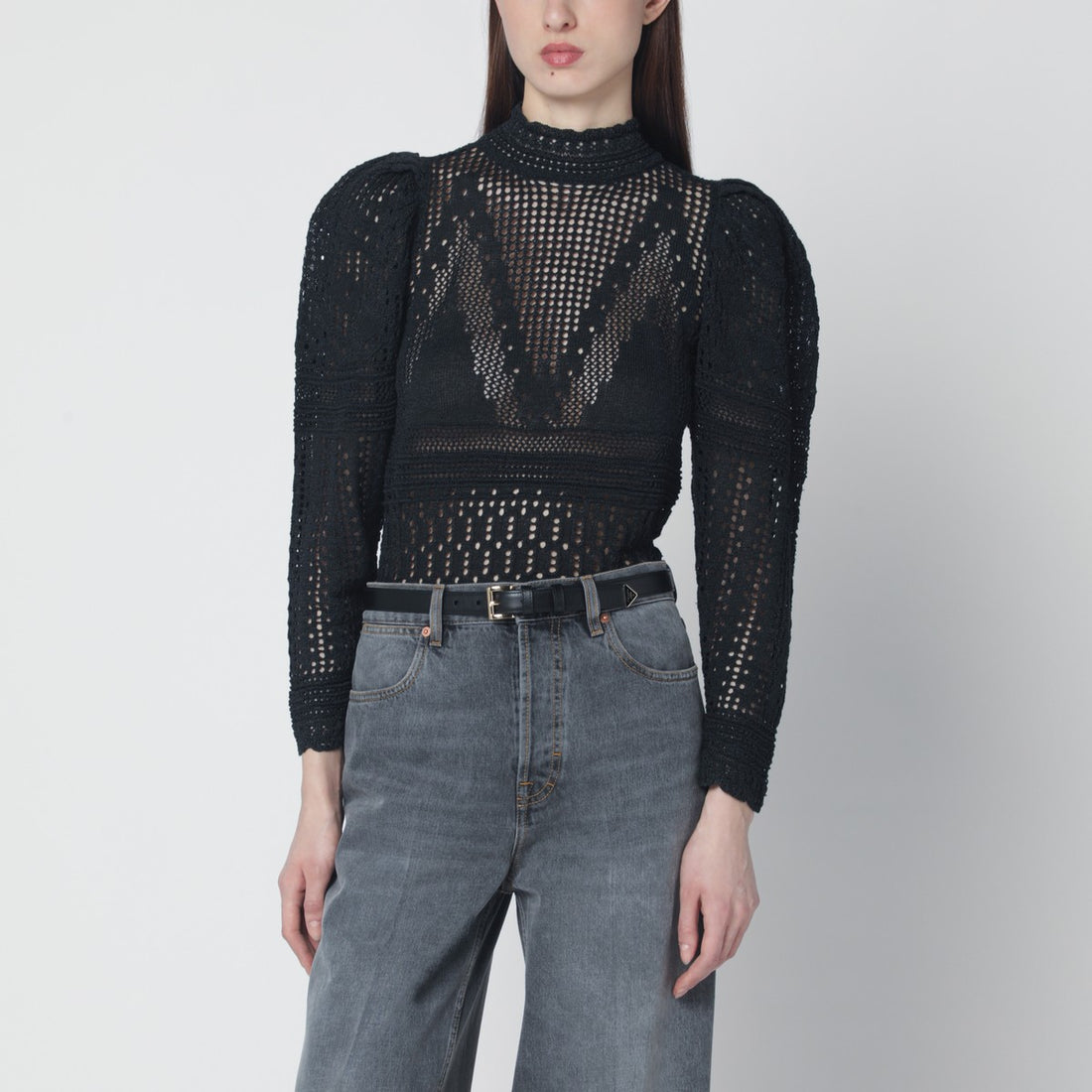 Isabel Marant Dahara Openwork Knit Top Black