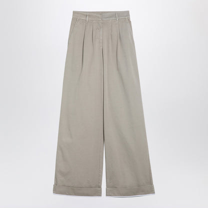 Palm Angels Beige Wide-Leg Cotton Trousers with Logo Patch Beige