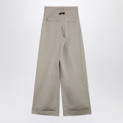 Palm Angels Beige Wide-Leg Cotton Trousers with Logo Patch Beige
