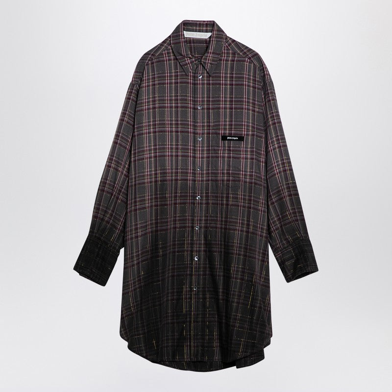 Palm Angels Checkered Shirt Dress with Logo Grey