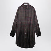 Palm Angels Checkered Shirt Dress with Logo Grey