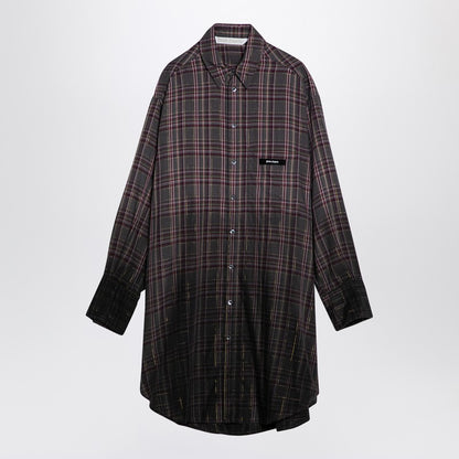 Palm Angels Checkered Shirt Dress with Logo Grey