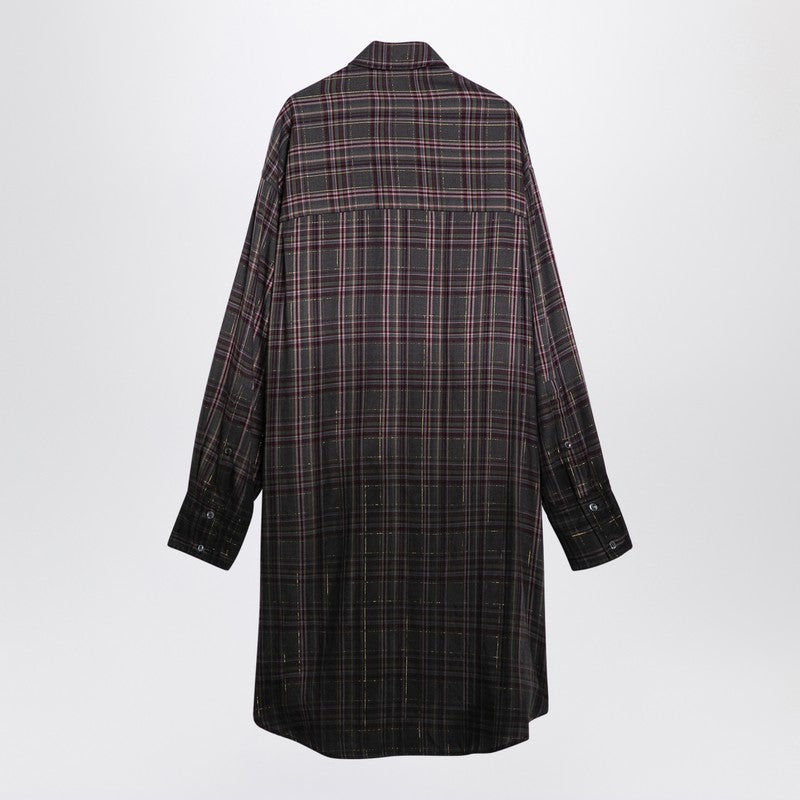Palm Angels Checkered Shirt Dress with Logo Grey